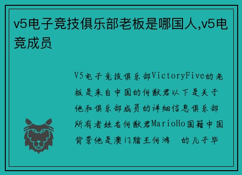 v5电子竞技俱乐部老板是哪国人,v5电竞成员